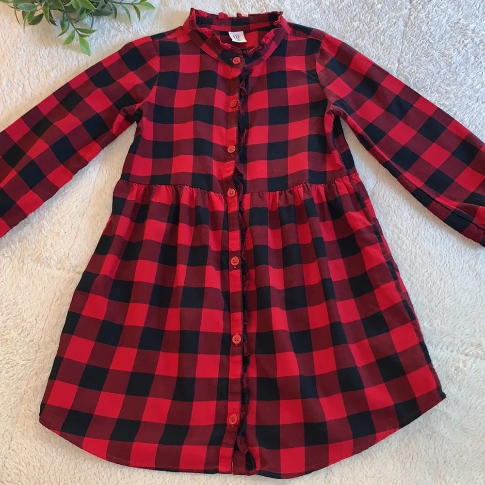 Gap Girl’s Buffalo Plaid Dress 5 Red & Black EUC